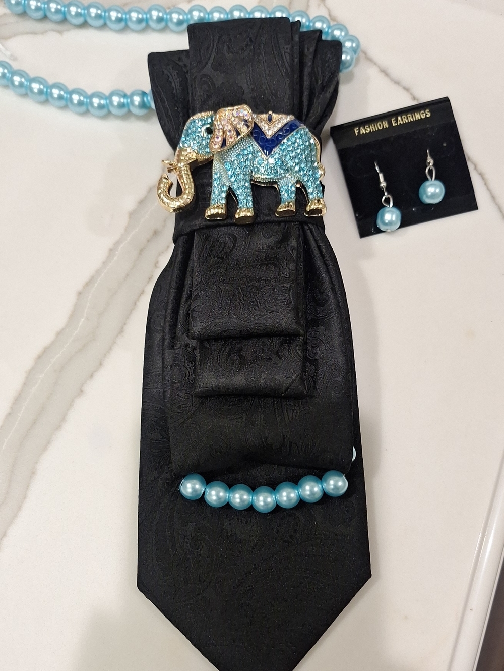Stacy Adams Upcycled Necktie Necklace & Matching Earrings